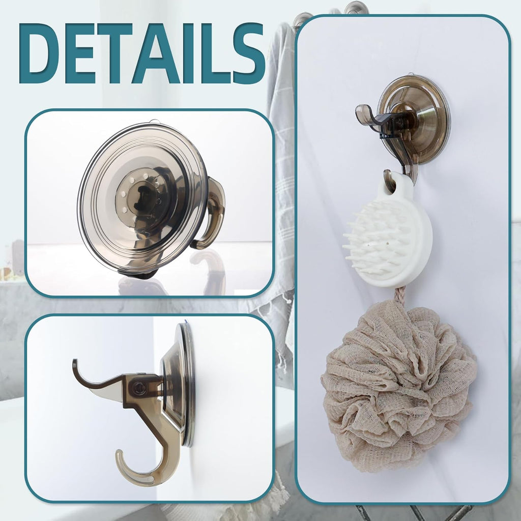 Antimbee 10 Pack Reusable Suction Hooks, Removable Small Suction Cups for Shower, Bathroom, Glass, Door, Windows, Kitchen - Up to 11 lbs on Smooth Surface (Transparent Gray)