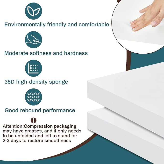Frienda 2 Pack 3" x 17" x 17"Upholstery High Density Foam Cushion Replacement - Image 3