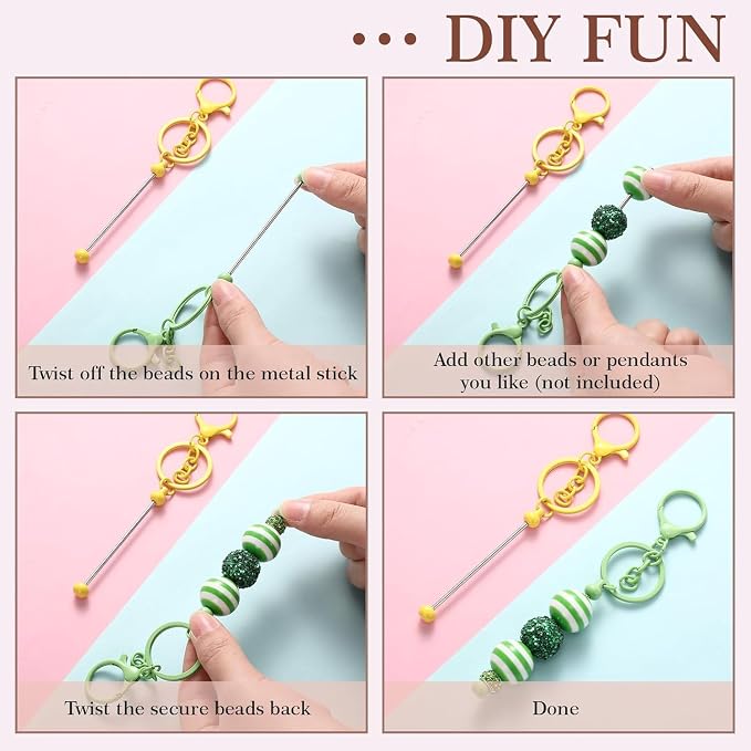 6Pcs Beadable Keychain Bars Blanks Bead Keychain Bar Metal Beaded Keychains - Image 4