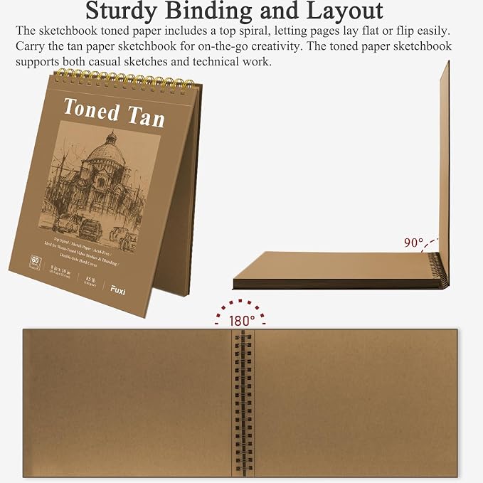 Fuxi Toned Sketchbook 8x10, 60 Sheets Spiral Bound Artist Sketch Pad - Image 4