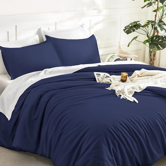 Litanika Navy Blue Comforter Set King Size, 3 Pieces Lightweight Solid Bedding - Image 5