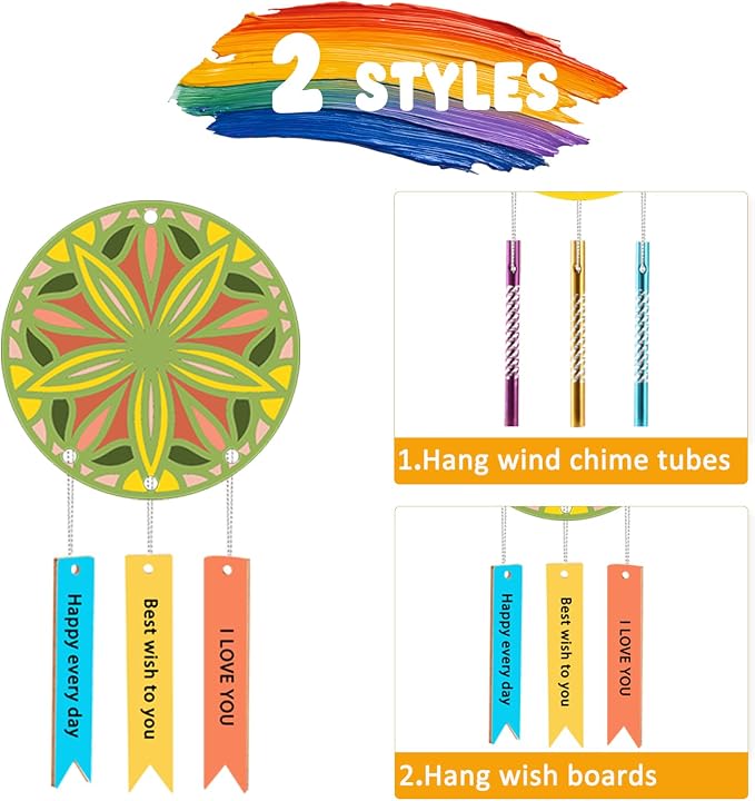 Wooden Mandala Wind Chime Ornaments Painting Craft, 8 Style Cutouts - Image 2