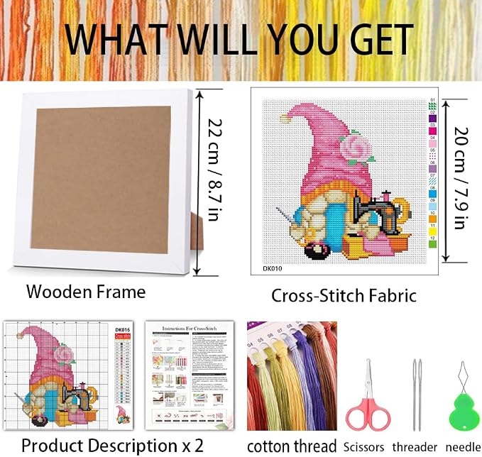 VIGEGU Gnome Cross Stitch Kits for Adults, Sewing Machine Stamped Cross Stitch - Image 3