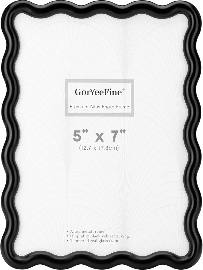 5x7'' Black Heavy Duty Photo Frame, Unique Wave Design High-End Zinc Alloy by GorYeeFine