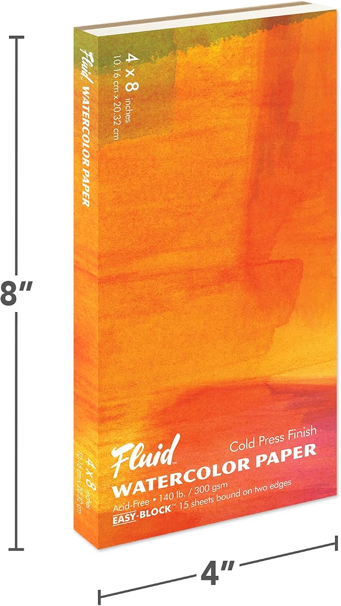 Fluid Watercolor Paper Block, 4 x 8 inches, 15 Sheets, 140 lb Cold Press Pad - Image 2