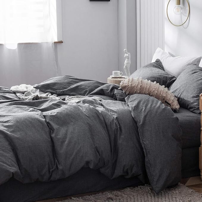 MooMee Bedding Duvet Cover Set 100% Washed Cotton Linen Like Textured - Image 5