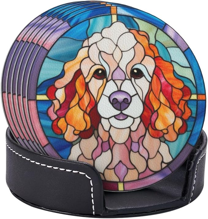 Drink Coaster Set of 6, Poodle Dog Mom Lover Gift, Leather Drink Coasters - Image 5