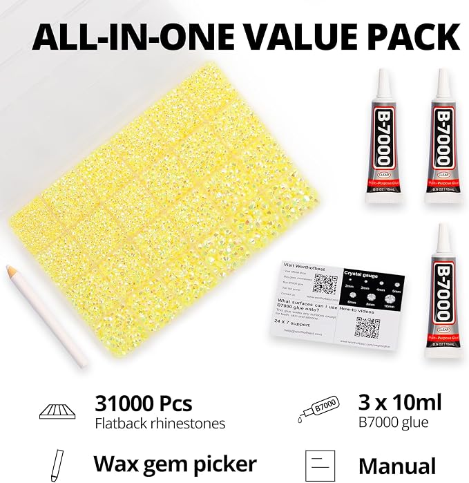 31000Pcs Yellow Rhinestones for Bedazzling, Flat Back Resin Rhine Stone Diamond - Image 2