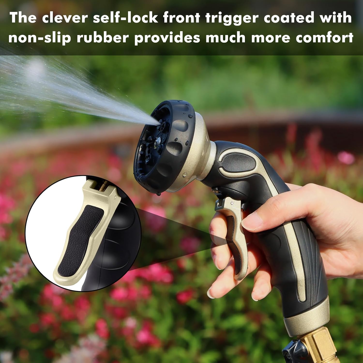 RESTMO Hose Nozzle with Easy Self-Lock Trigger, Heavy Duty Metal Water Hose Sprayer with 9 Spray Patterns and On/Off Valve, Ideal for Outdoor Lawn & Garden Watering, Car & Pet Washing
