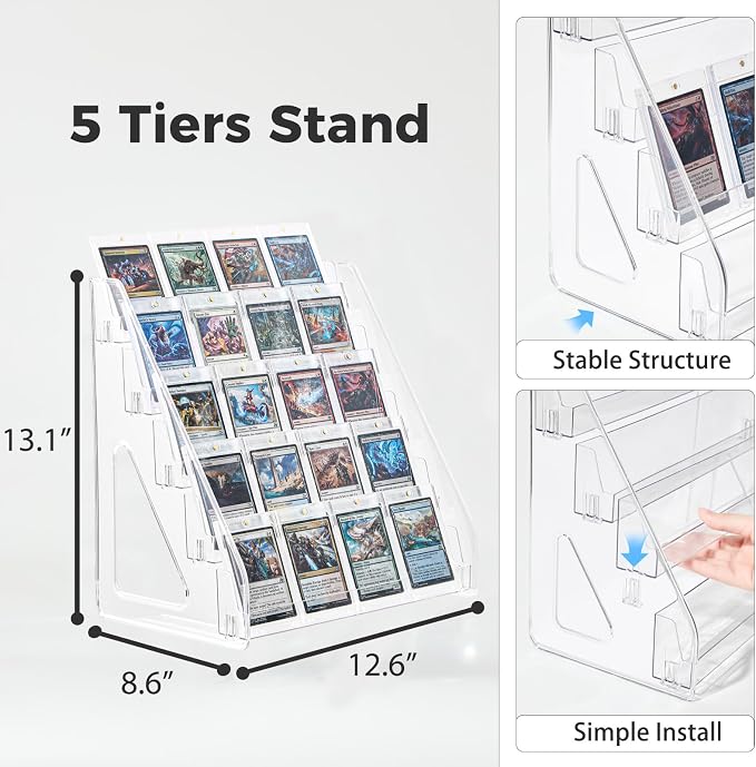 DEEIF 2 Pack Acrylic Trading Card Display Stand, 5-Tier Clear Shelf Holds Up to - Image 6