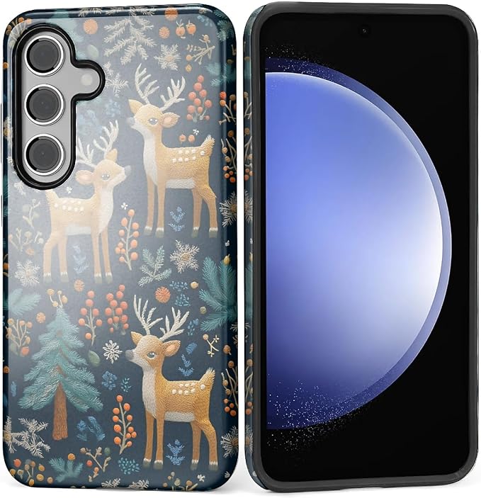 Case for Samsung Galaxy S25 Case, Cute Christmas Reindeer Design Hybrid Dual by Kapadiy