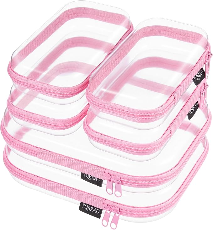 6 Pack Pink Clear Hard Shell Beauty Organizer, 1.2mm Heavy Duty Crush-Proof by Unknown