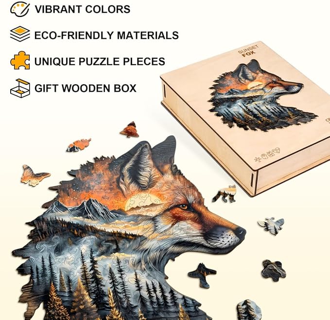Sunset Fox Puzzles Adults Gifts Wooden 85 Pieces 8.5 * 8.5in - Image 3