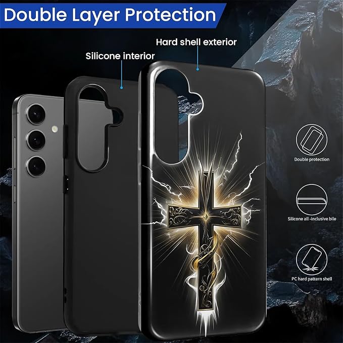 for Samsung Galaxy S25 Plus Case, Cool Cross Pattern Glossy 2 in 1 Shockproof - Image 3