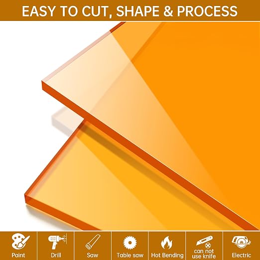 Orange Acrylic Sheet 12" x 16" x 1/8", ALCCIFI Cast Plexiglass Sheet - Image 4