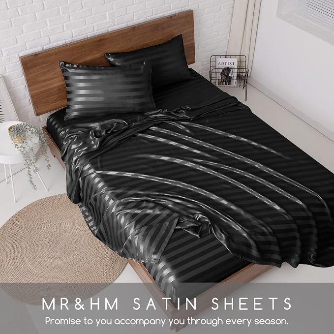 MR&HM Satin Bed Sheets, Twin XL Size Sheets Set - Image 7