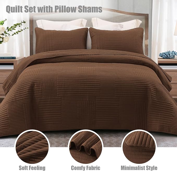 Whale Flotilla Ultra Soft King Quilt Bedding Set, Lightweight Microfiber Brown - Image 2