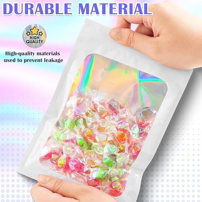 JETMORE 300 Pcs Mylar Bags, Smell Proof Bags Foil Pouch, Holographic Resealable - Image 4