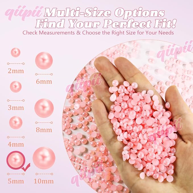 qiipii 1650PCS 5mm Dark Pink Half Round Pearls Bulk - Image 3
