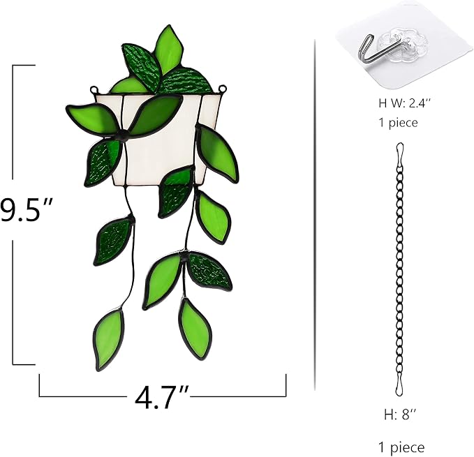 BOXCASA Plant Stained Glass Window Hanging Handmade Green Suncatcher Gift | - Image 2