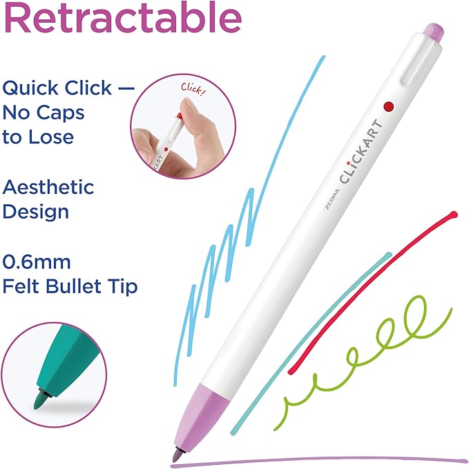 Zebra Pen CLiCKART Retractable Felt Tip Pen, 0.6mm Fine Point, Moisture - Image 2