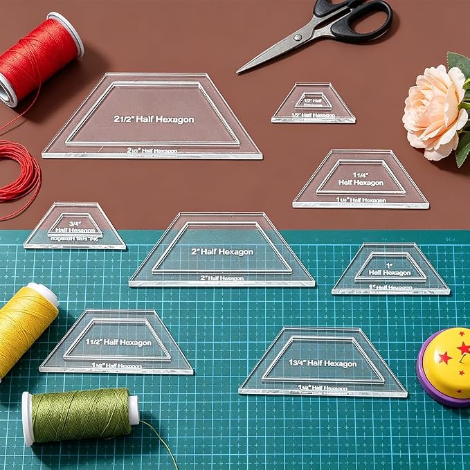 BENECREAT 16 Pcs Half Hexagon Quilting Template, Transparent Patchwork Stencil - Image 4