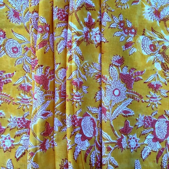 E-Tailor® Indian Ethnic 100% Cotton Voile Running Hand Block Print Natural - Image 3