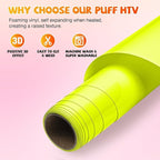 VinylRus Puff Vinyl Heat Transfer 3D -12” x 6ft Neon Yellow Puff Iron on Vinyl - Image 5