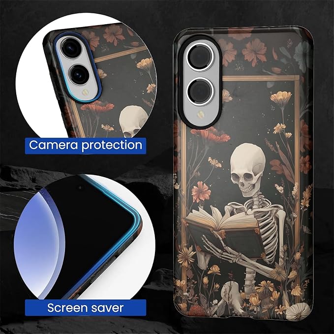 Case for Samsung Galaxy S25 Edge Case, Skeleton Reader Goth Floral Design - Image 2