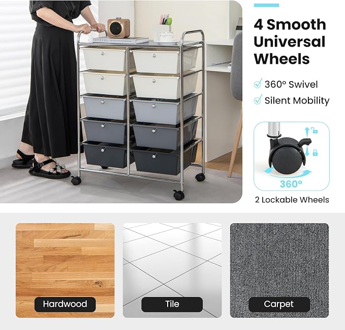 BECOMFORT 10-Drawer Rolling Cart - Image 5