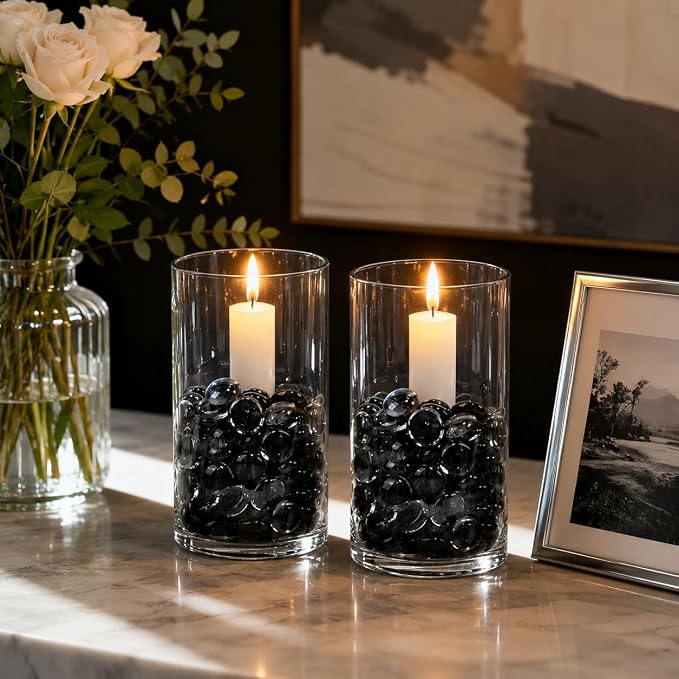 ARSUK Flat Marbles Black Vase Filler Glass Pebbles – Decorative Glass Beads - Image 2