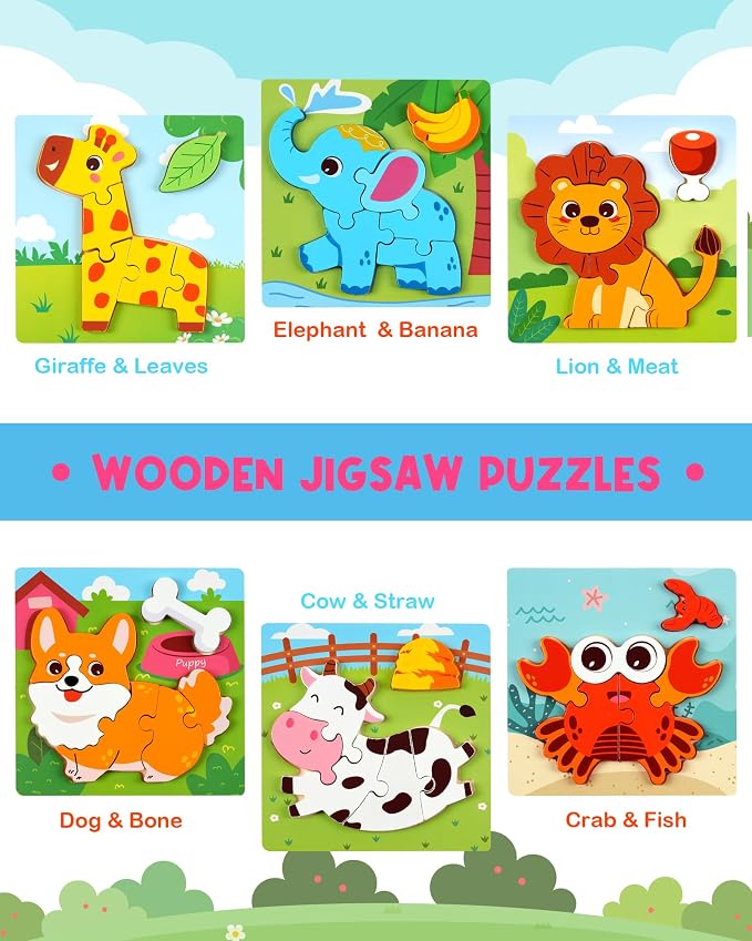 Wooden Puzzles for Toddlers 1-3, Montessori Educational Learning Toys for Kids - Image 4