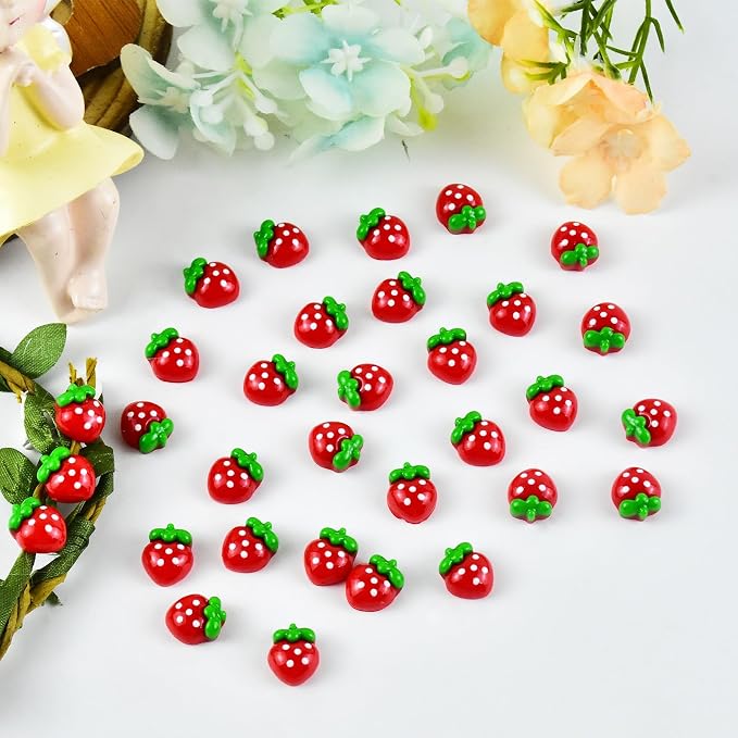 60 Pieces Tiny Strawberry for Dollhouse Miniatures Resin Food for Crafts Mini - Image 4