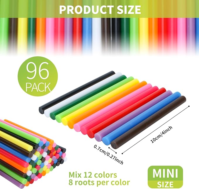 MATUFF Colored Hot Glue Sticks Mini 0.27" x 4" Most Popular 12 Colors EVA Hot - Image 2