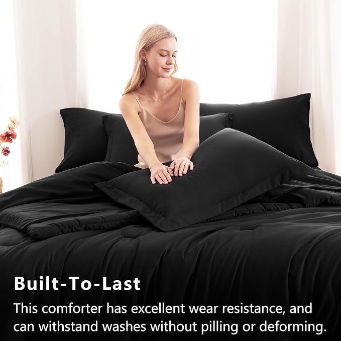 CozyLux Twin Comforter Set Black, 5 Pieces Bed in a Bag Twin Comforter Set - Image 3