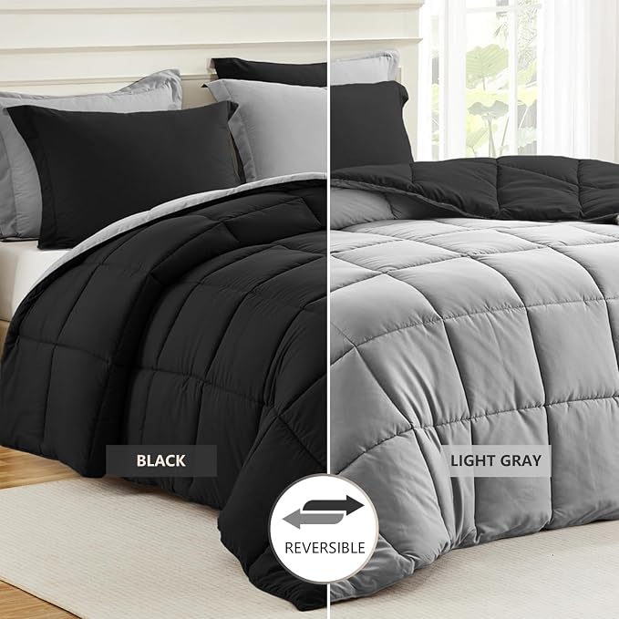Homelike Moment Oversized Queen Comforter Set Black, Lightweight Reversible - Image 2