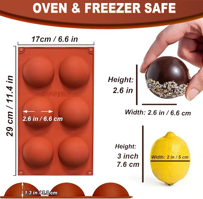 Lerykin 2 Pack Large 6-Cavity Semi Sphere Silicone Molds, Non-Stick Baking Mold - Image 6