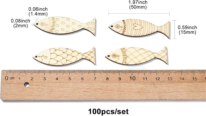 200 Pcs Wooden Fish Charms Old Lace Sea Animal Cutouts Unfinished Wood Summer - Image 2