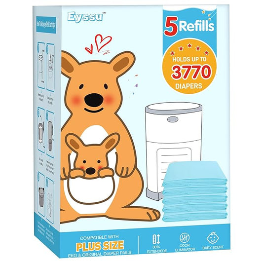 5 Pack Diaper Pail Refill Bags Compatible with Dekor Plus Diaper Pail, 40% Extra Length Refills Holds up to 3770 Diapers, Thickened Multi-layer Odor Control (Baby Scent)