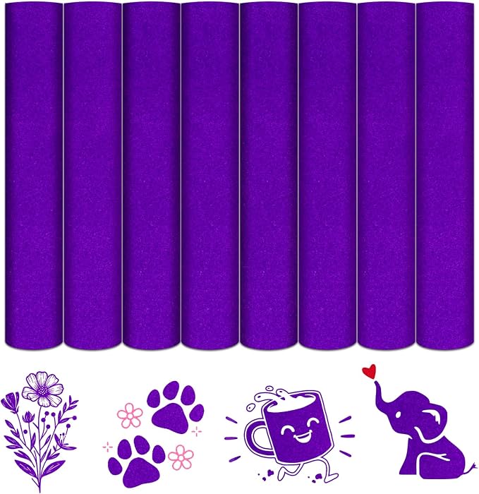 HTVSTD Hot Purple Flock HTV Heat Transfer Vinyl 8pcs 12×10in | Colorful Flock by CraftingEveryday