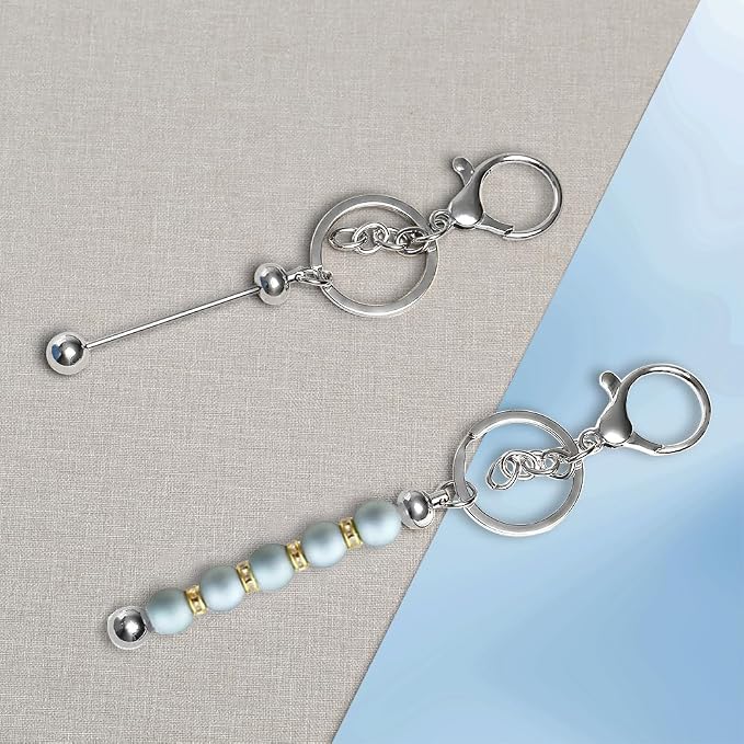 6Pcs Beadable Keychain Bars Blanks Bead Keychain Bar Metal Beaded Keychains - Image 5