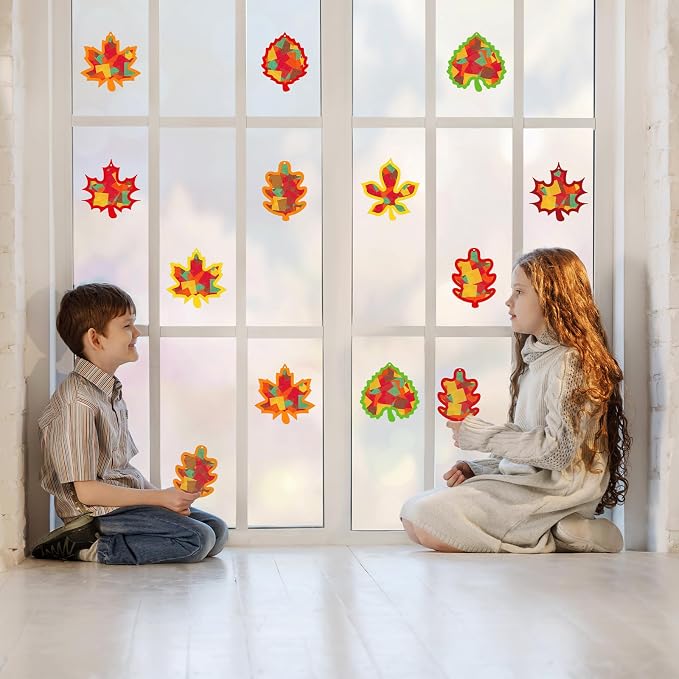 Renbuzhu 40PCS Fall Crafts Bulk: Leaves Paper Suncatchers DIY Kit - Image 6