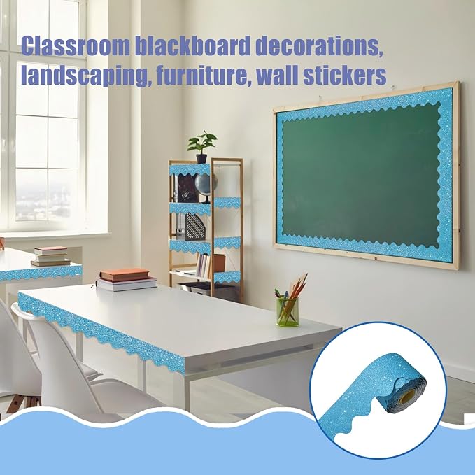 70Ft Shine Blue Bulletin Board Borders，Scalloped Poster Boards Decorations Trim - Image 4