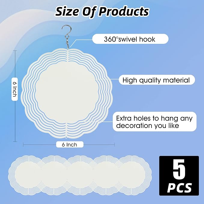CHONOVO 5 Pack 6 Inch Sublimation Wind Spinner Blank | Double-Sided Sublimation - Image 2