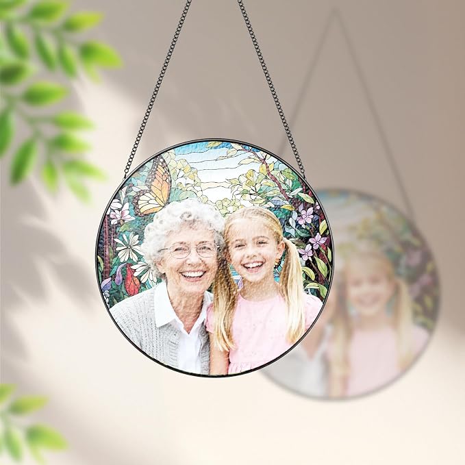 Personalized Grandma Stained Glass Suncatcher, Custom Photo Stained Glass - Image 4
