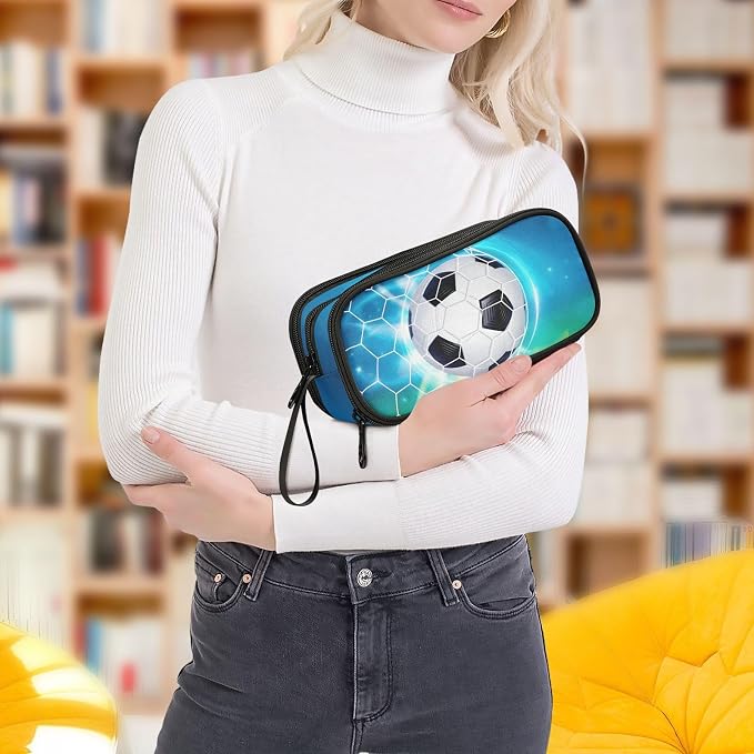 Soccer Football on Field Pencil Case Box Boys Girls Large Pencil Pouch - Image 8