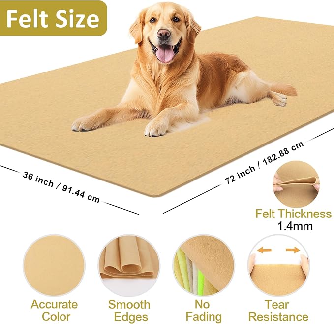 XSEINO Tan Large Felt Fabric 72" X 36 ", 1.4 mm Thick Soft Felt Fabric Sheet - Image 2