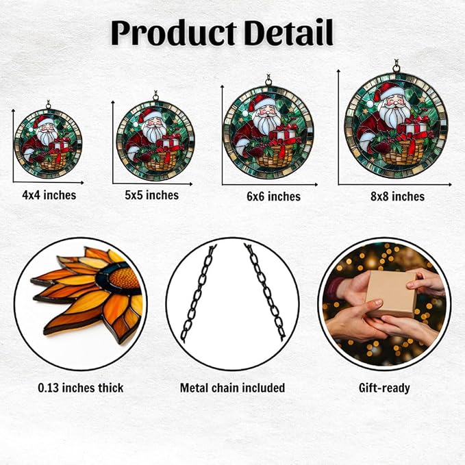 Santa Claus and Presents Acrylic Suncatcher Stained Glass Effect Window Car - Image 2