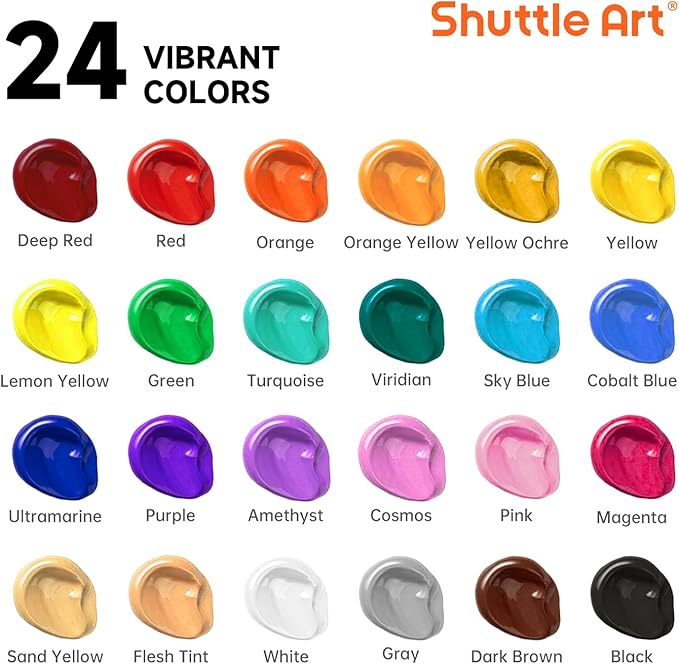 Shuttle Art Acrylic Paint, 24 Colors Acrylic Paint Bottle Set, 250ml/8.45oz Each - Image 3