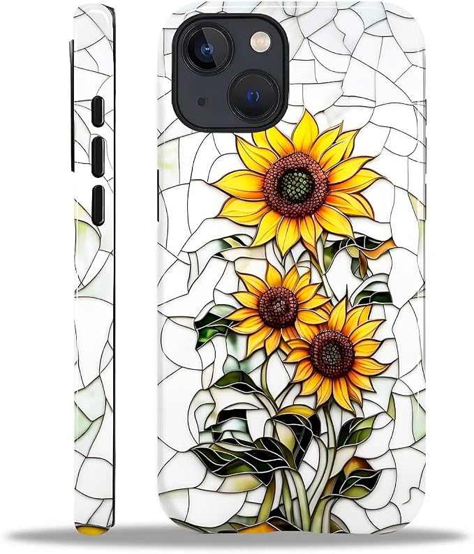 ZHEGAILIAN Case for iPhone 15, Sunflower Faux Stained Glass Effect Durable by Home